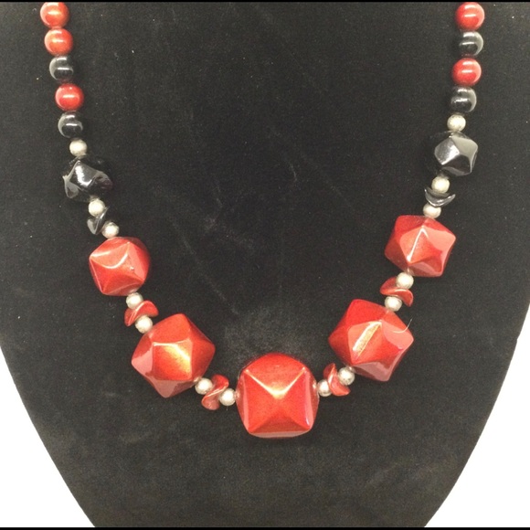 Vintage Metal Red Black Silver Tone OOAK Choker - Picture 1 of 11